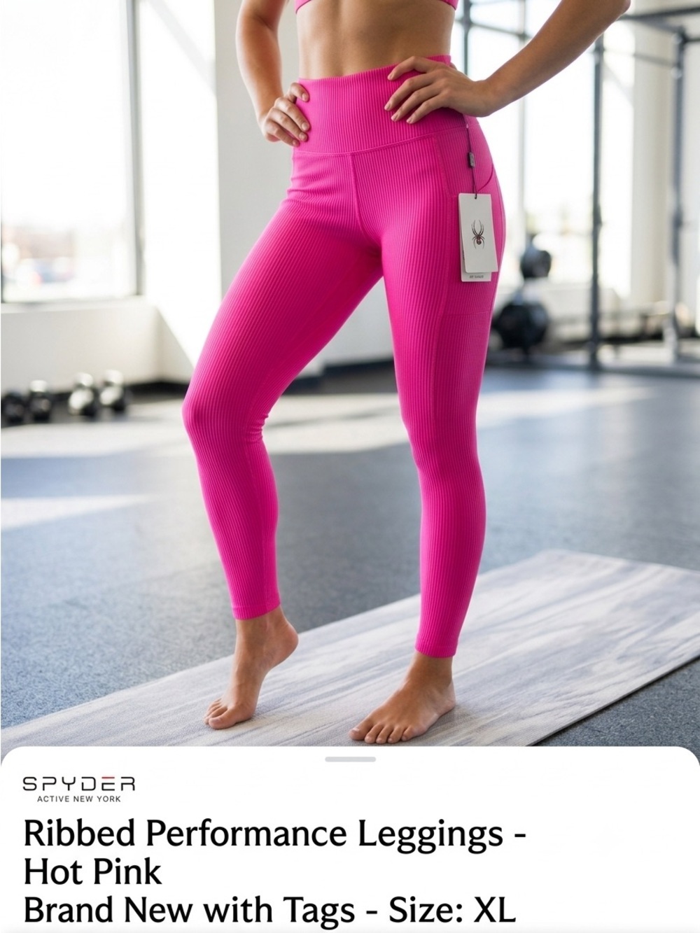 Spyder NWT Ribbed Performance Leggings Hot Pink High Waisted XL
